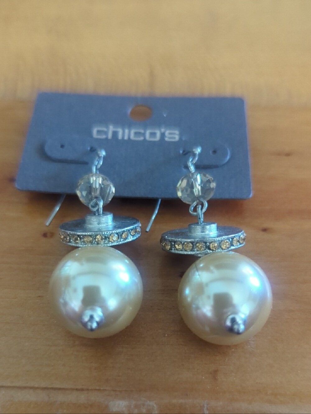 Chico's Champagne Pearl and Crystal Drop Earrings